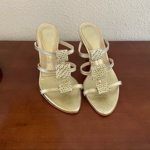 Italian gold leather Embellished bejeweled sandals